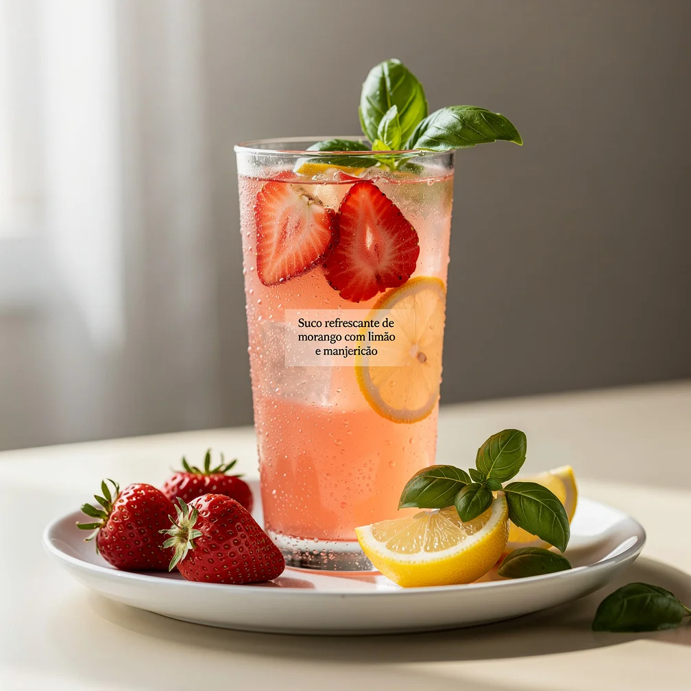 Suco Refrescante de Morango com Limão e Manjericão