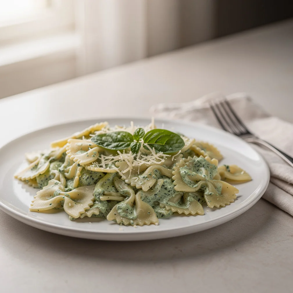 Farfalle ao Molho Cremoso de Espinafre e Queijo
