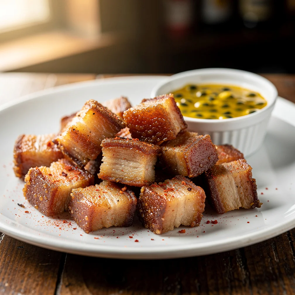 Torresmo Apimentado com Molho de Maracujá