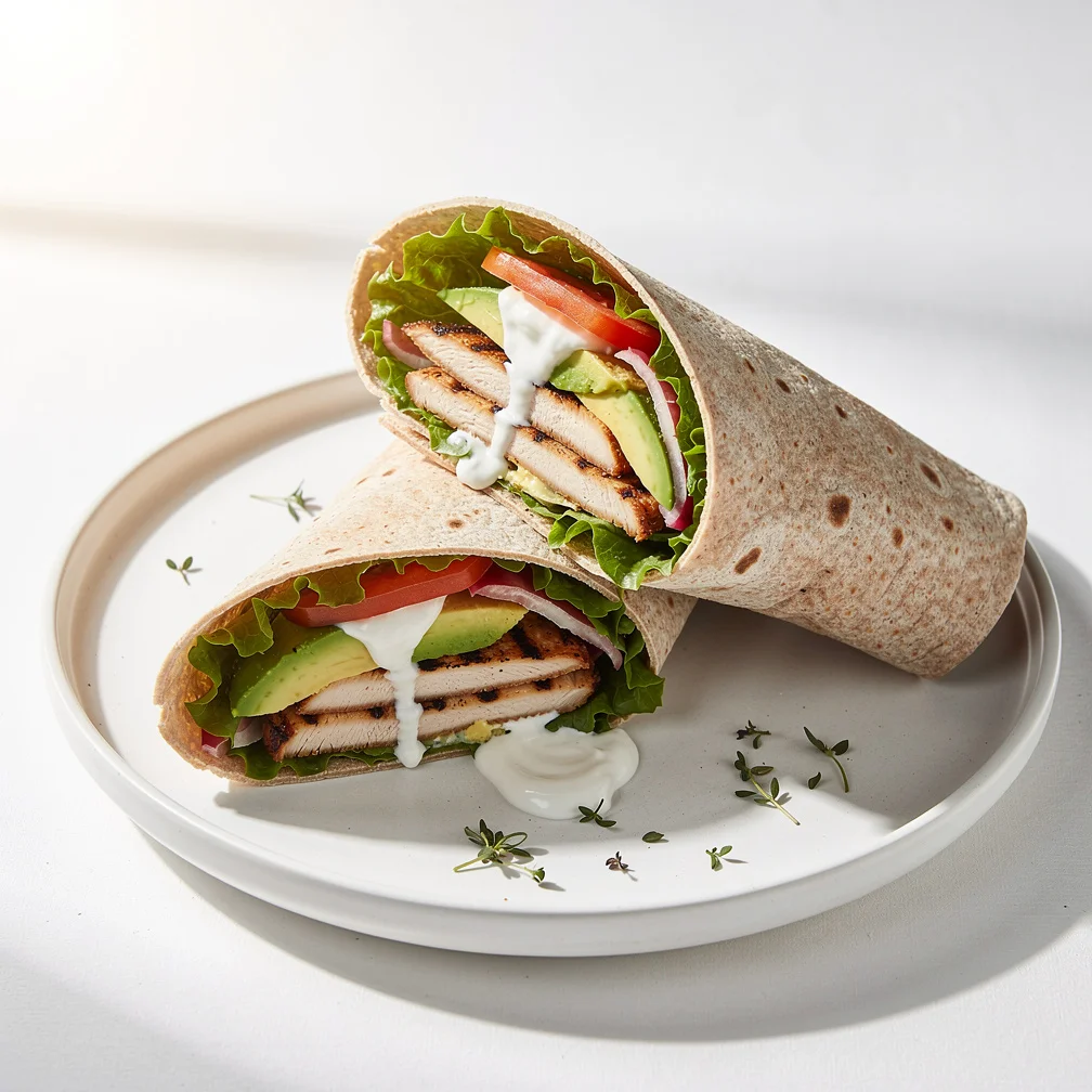Wrap Integral com Frango, Abacate e Molho de Iogurte