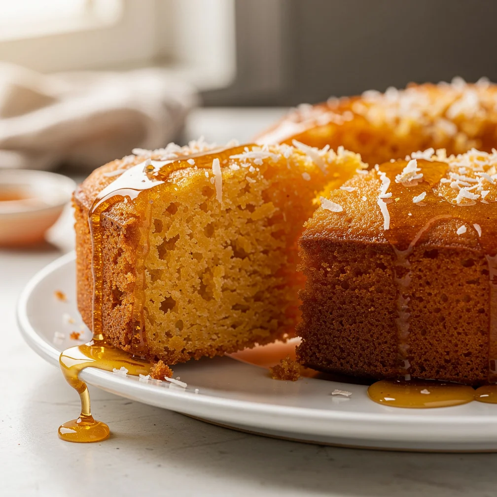 Bolo de Laranja com Coco e Calda de Mel