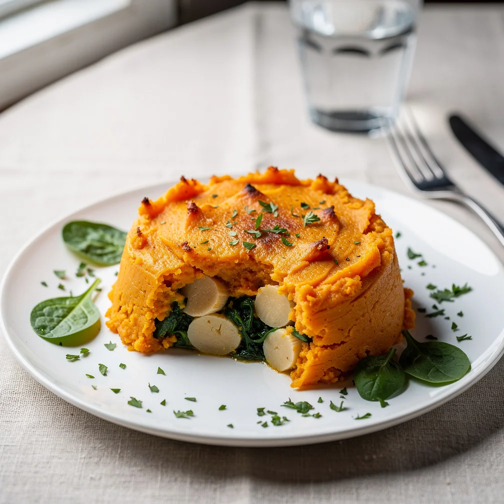 Escondidinho de Batata Doce com Palmito e Espinafre