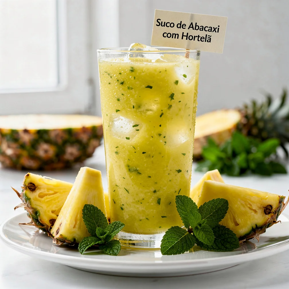 Suco Refrescante de Abacaxi com Hortelã