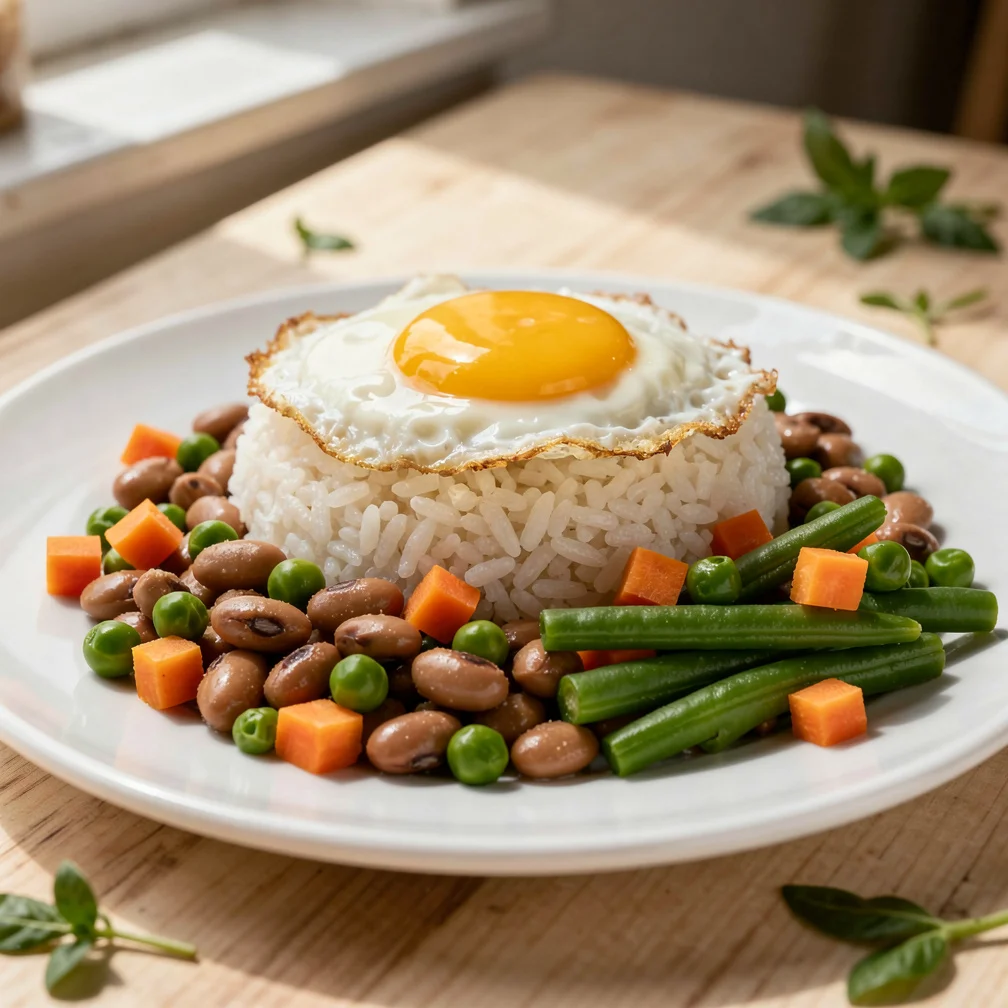 Arroz Carioca com Ovo e Legumes