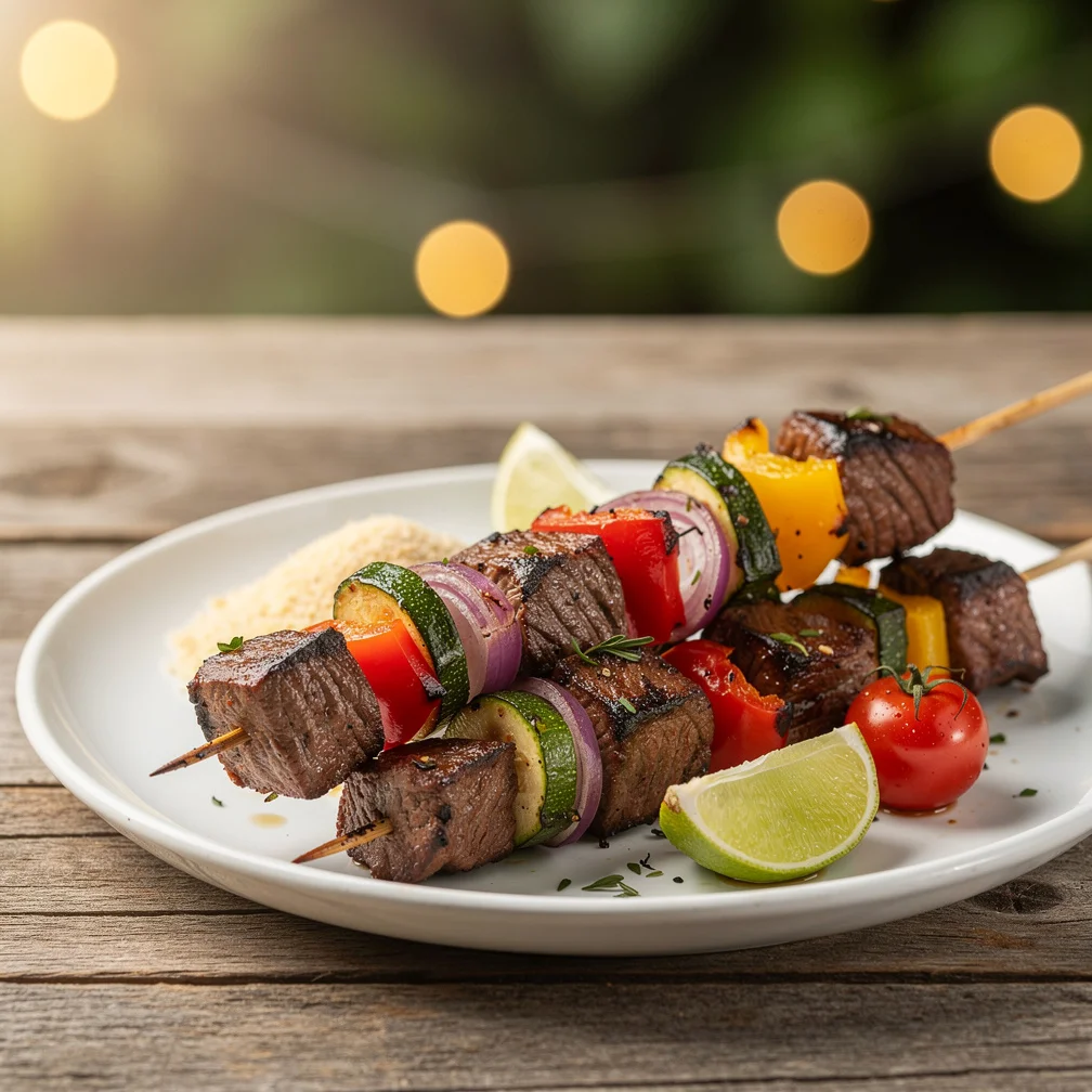 Espetinho de Carne com Legumes na Brasa