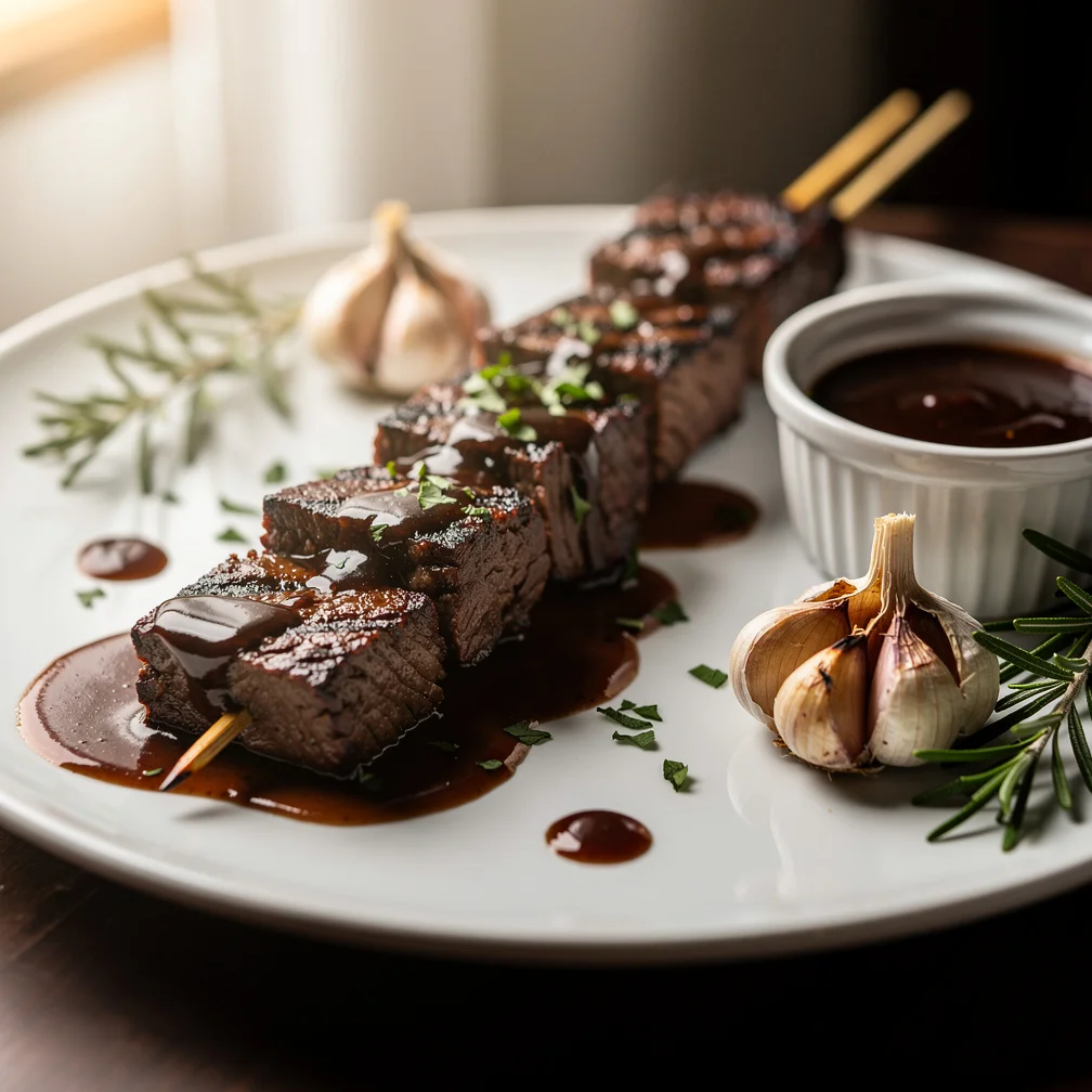 Espeto de Fraldinha com Molho de Vinho e Alho