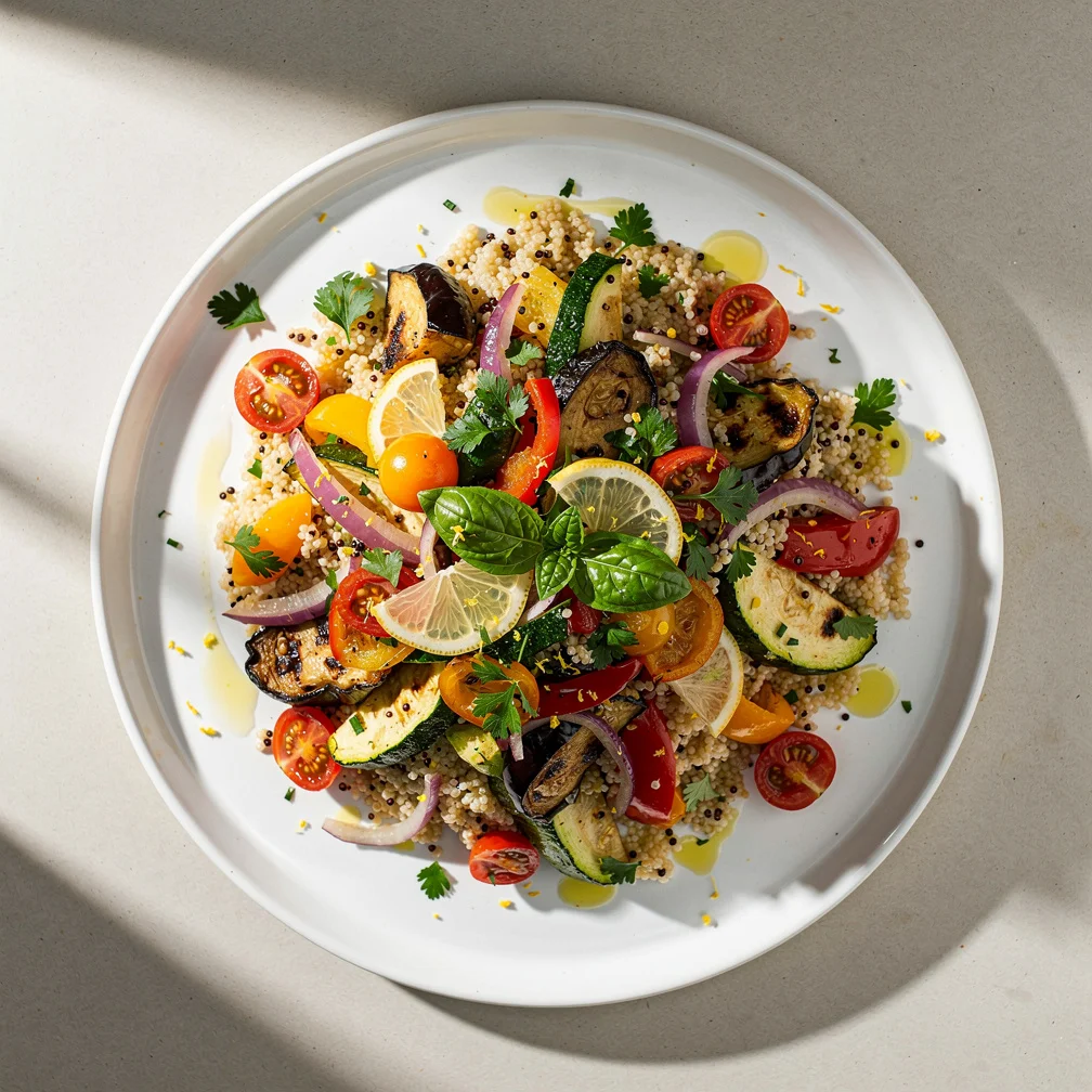 Salada Mediterrânea de Grãos com Legumes Grelhados