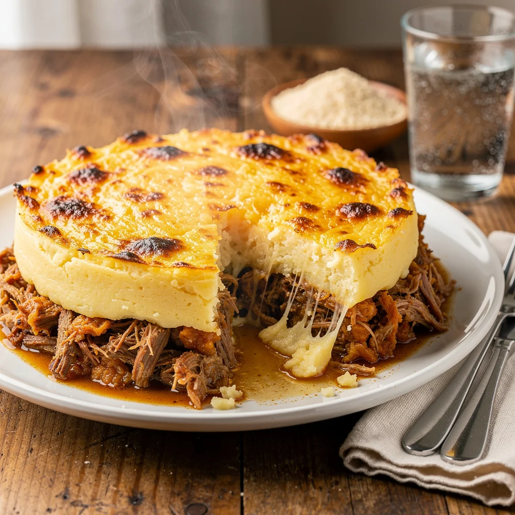 Escondidinho de Carne de Sol com Purê de Macaxeira e Queijo Coalho