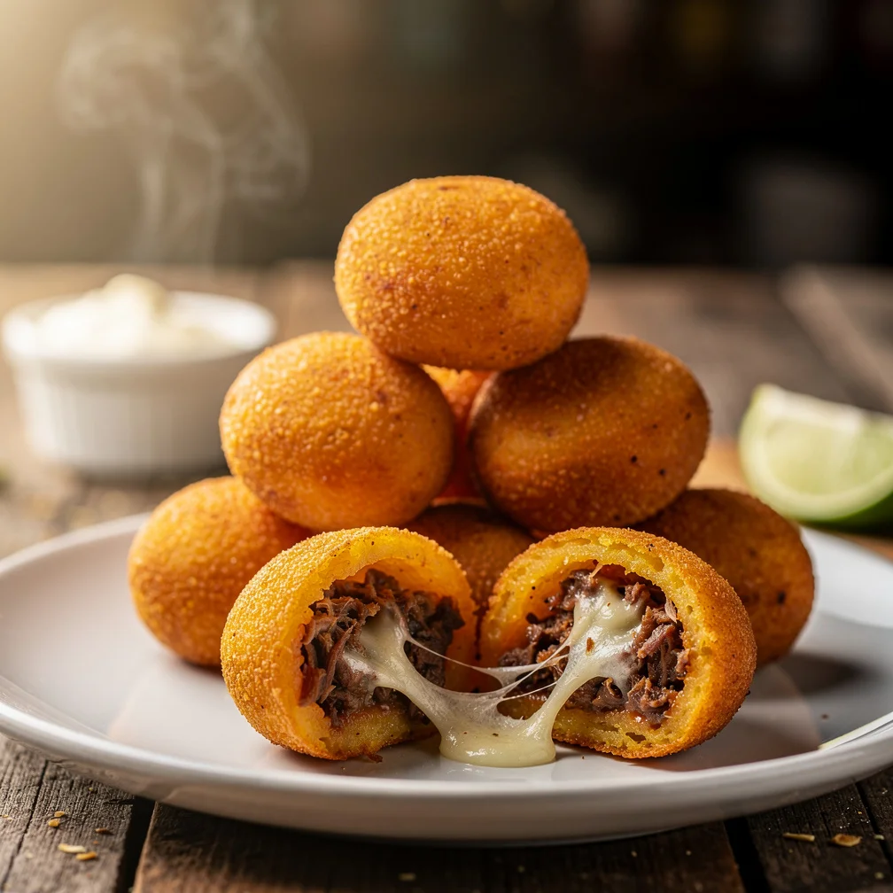 Bolinho de Mandioca com Carne Seca e Queijo Coalho
