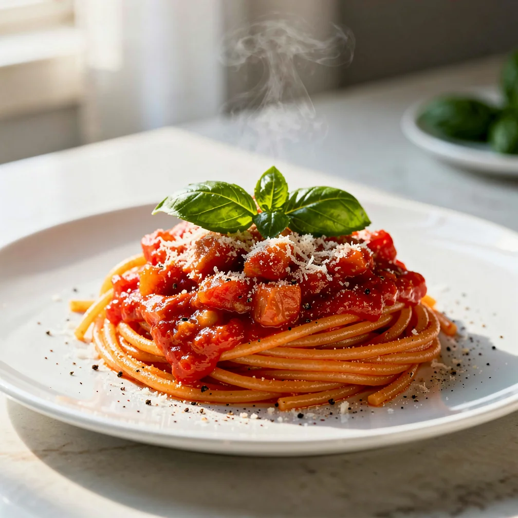 Espaguete ao Molho de Tomate e Manjericão