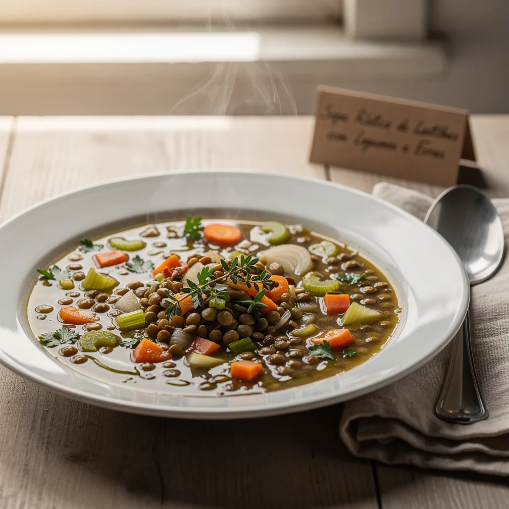 Sopa Rústica de Lentilhas com Legumes e Ervas