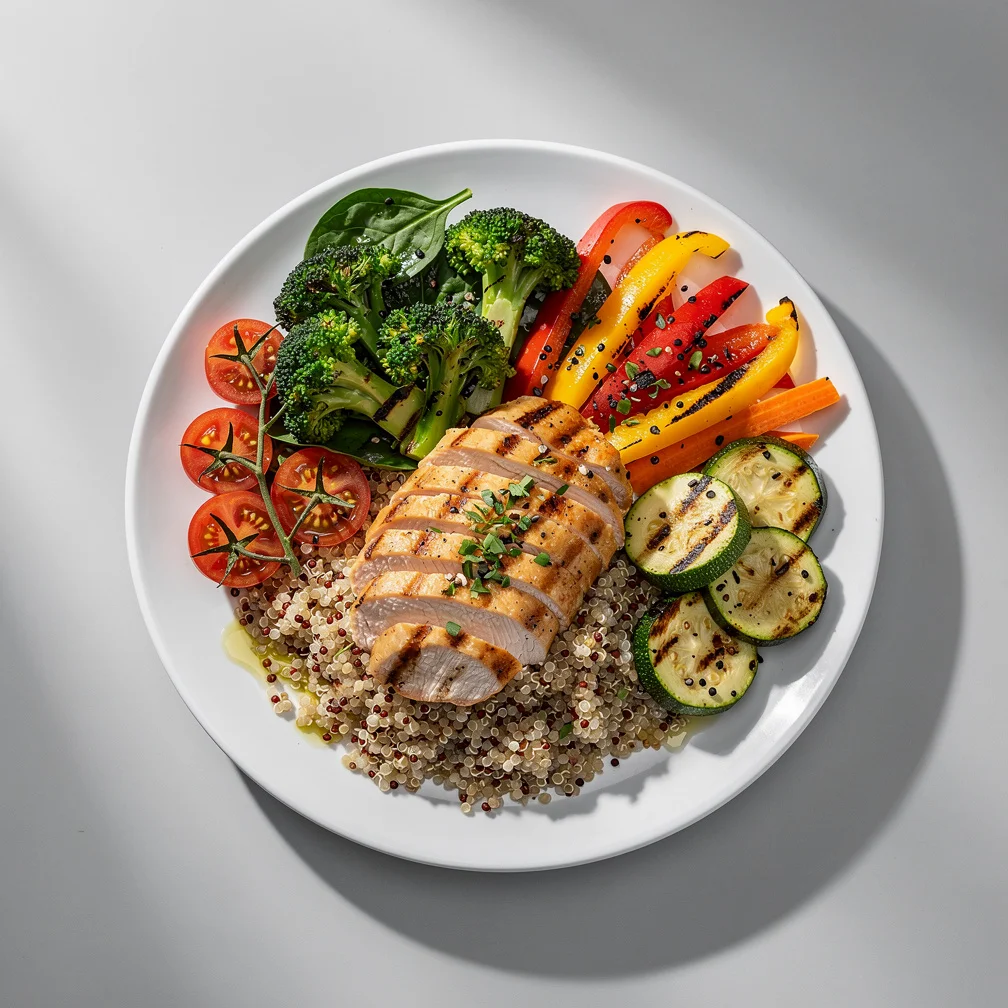 Tigela Nutritiva de Quinoa com Frango e Legumes Grelhados