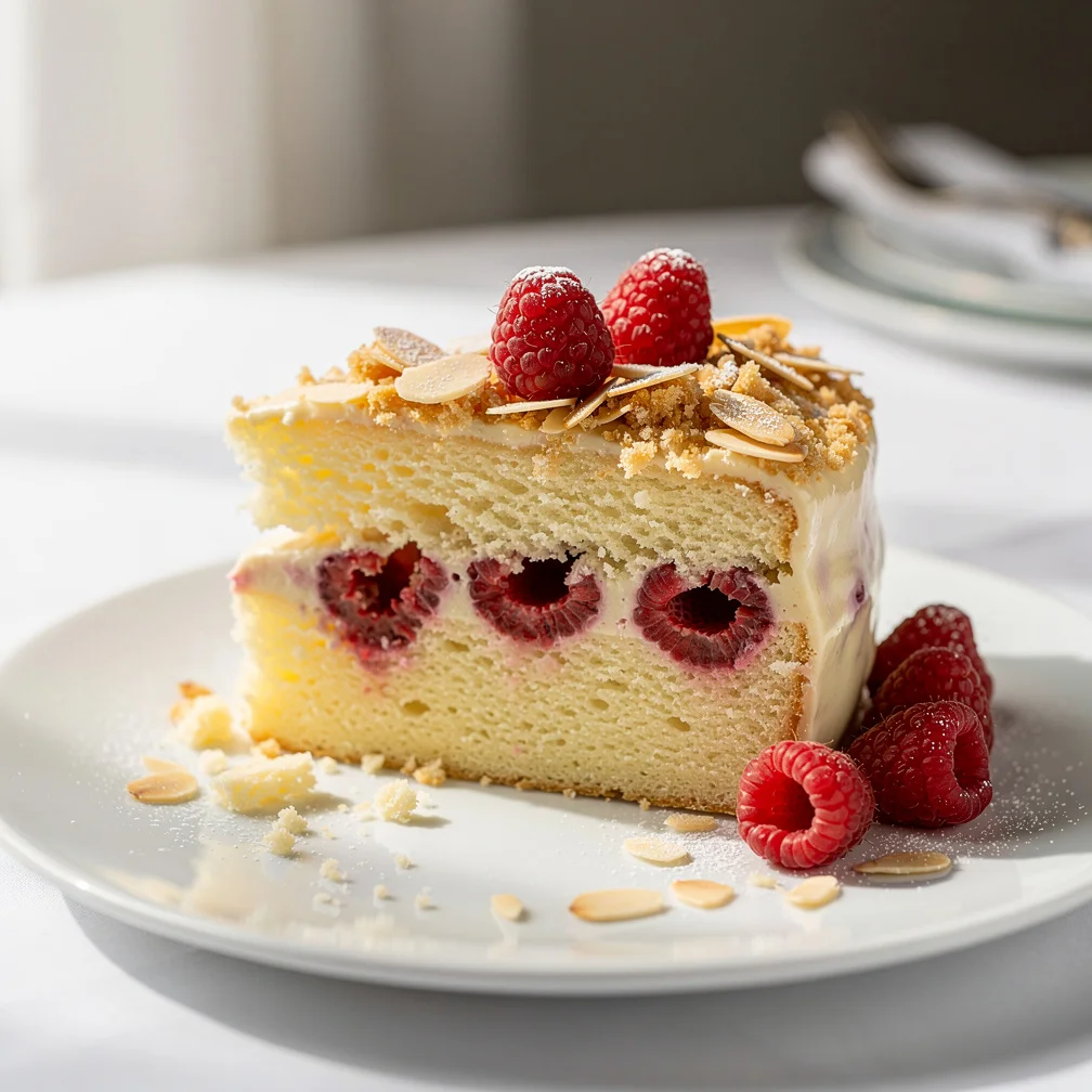Bolo de Chocolate Branco com Framboesas e Amêndoas