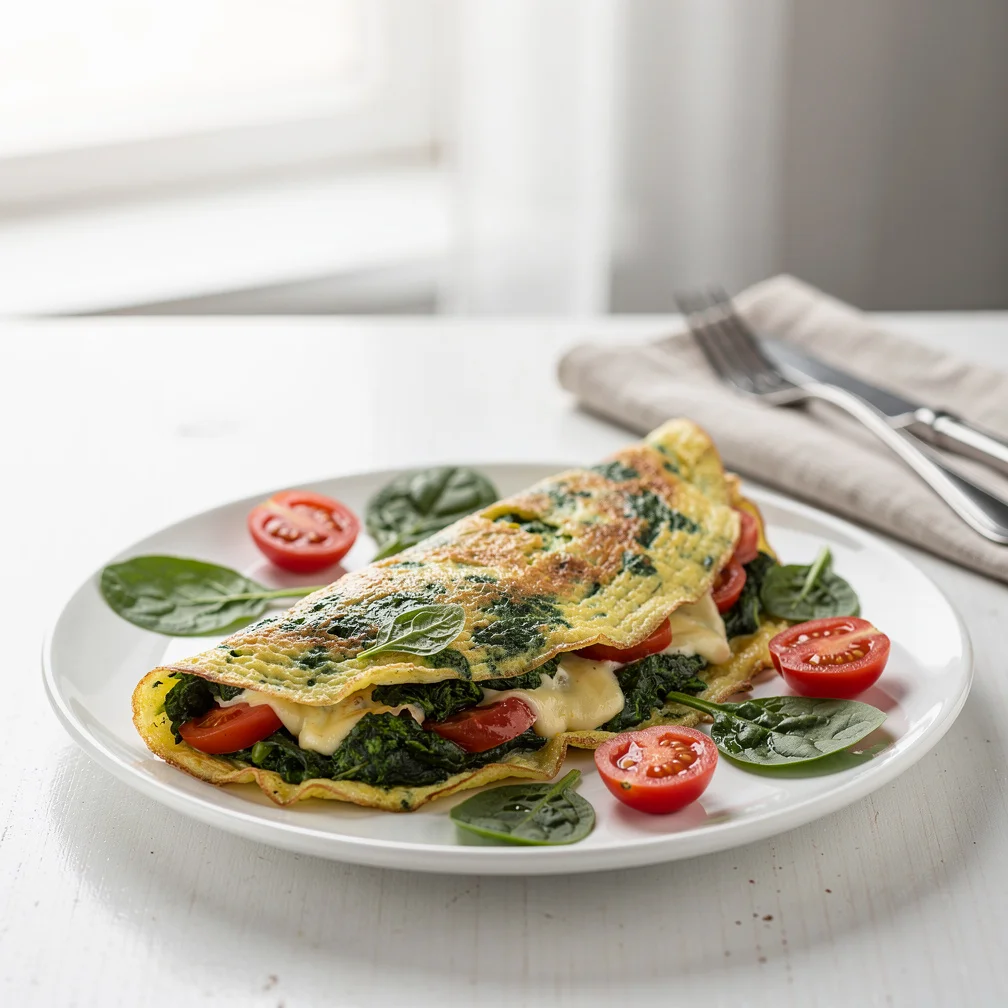 Omelete de Espinafre com Queijo e Tomate