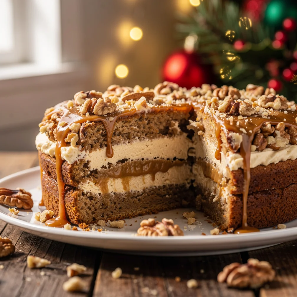 Bolo de Nozes com Recheio de Doce de Leite e Creme de Baunilha