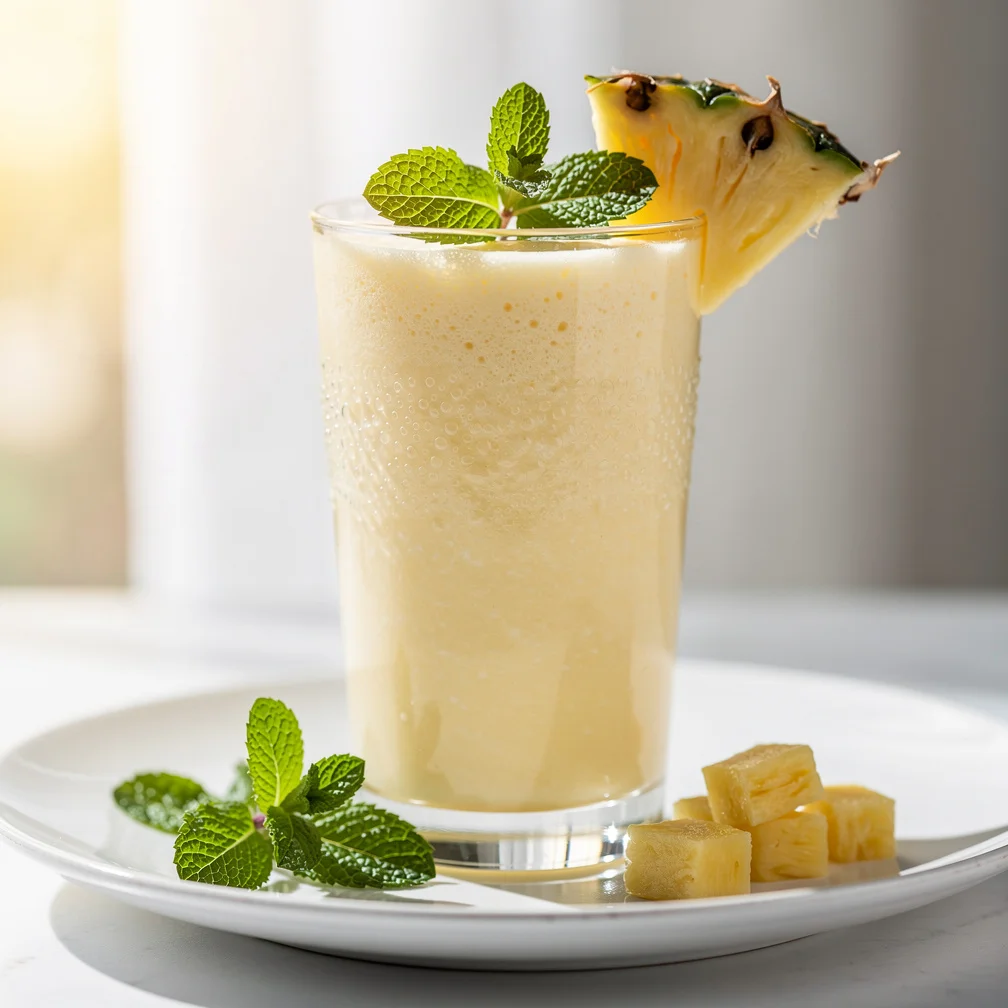 Batida Refrescante de Abacaxi com Hortelã e Leite de Coco